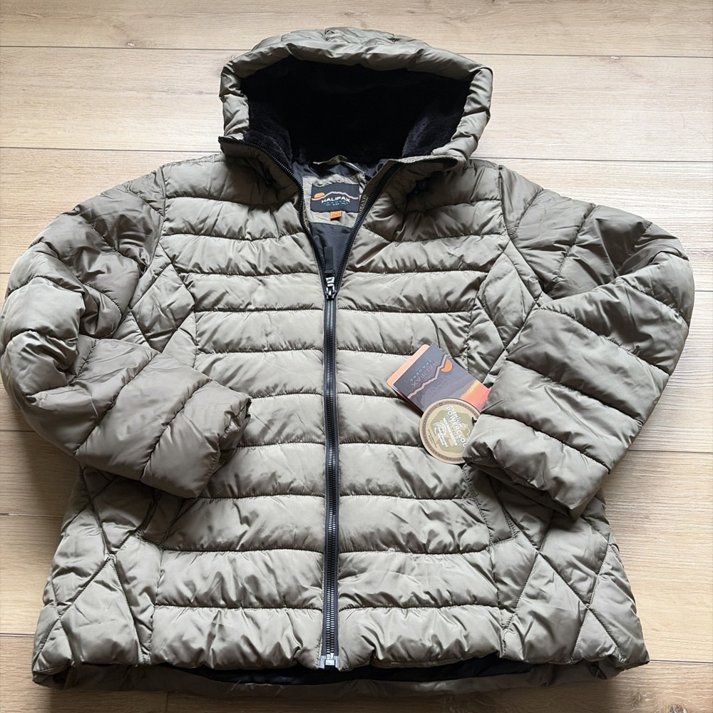 Halifax Traders Women's Size XL Green Hooded Puffer Jacket Full Zip Pockets